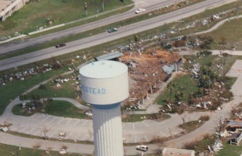 An aerial photo tsaken after Hurricane Andrew